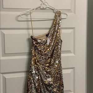 Gold sequin One Shoulder short dress